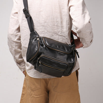 Li Ji | Original genuine leather handmade | Genuine メン oil leather sports waist bag No. 3726 