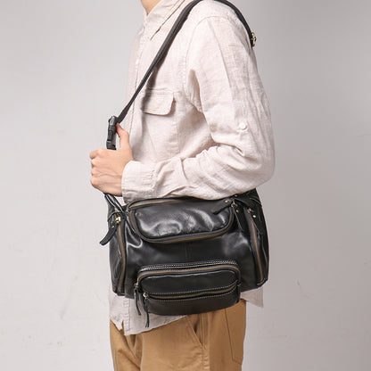 Li Ji | Original genuine leather handmade | Genuine メン oil leather sports waist bag No. 3726 