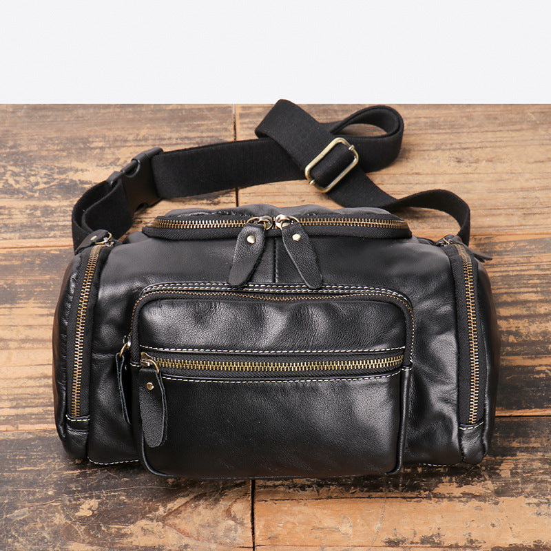 Li Ji | Original genuine leather handmade | Genuine メン oil leather sports waist bag No. 3726 