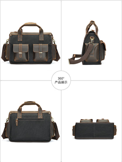 Li Ji | Original handmade leather | Casual retro canvas briefcase No. 5047 