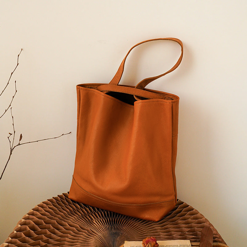 Li Ji | Original handmade leather | Classic solid color soft leather commuter tote bag No. 5091 