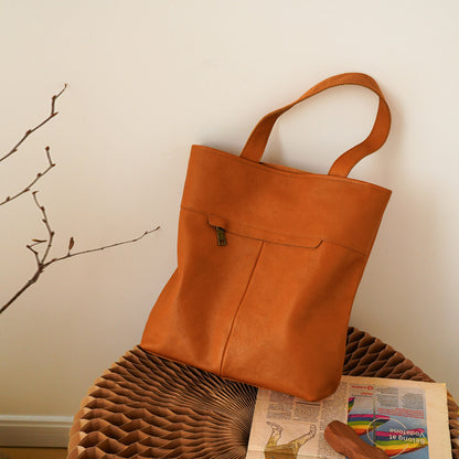 Li Ji | Original handmade leather | Classic solid color soft leather commuter tote bag No. 5091 