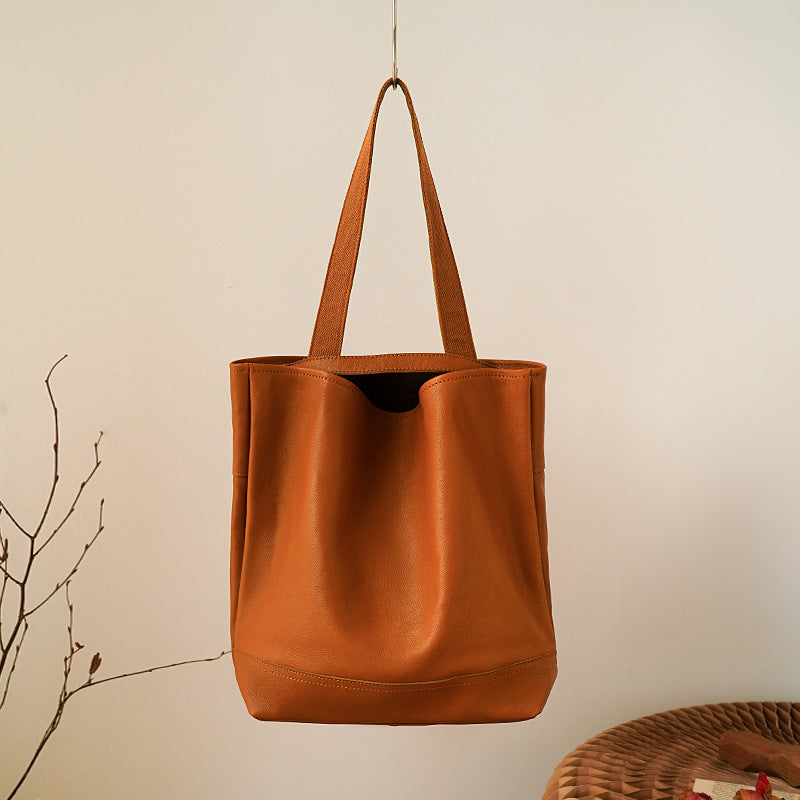 Li Ji | Original handmade leather | Classic solid color soft leather commuter tote bag No. 5091 