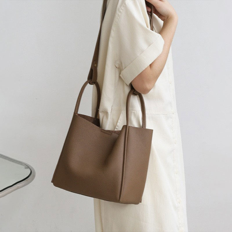 Li Ji | Original handmade leather | Soft and glutinous casual simple leather bucket bag No. 5126 