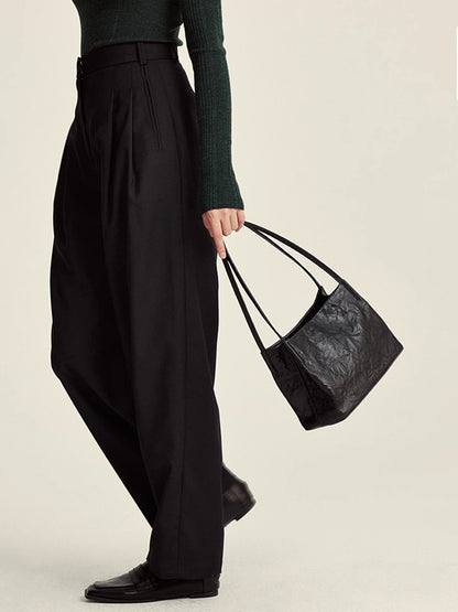 Li Ji | Original handmade genuine leather | First-layer hand-scratch pattern lightweight casual black shopping bag No. 528 