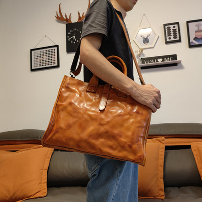 Li Ji | Original handmade genuine leather | Vegetable tanned leather and cow leather business laptop bag No. 6076 