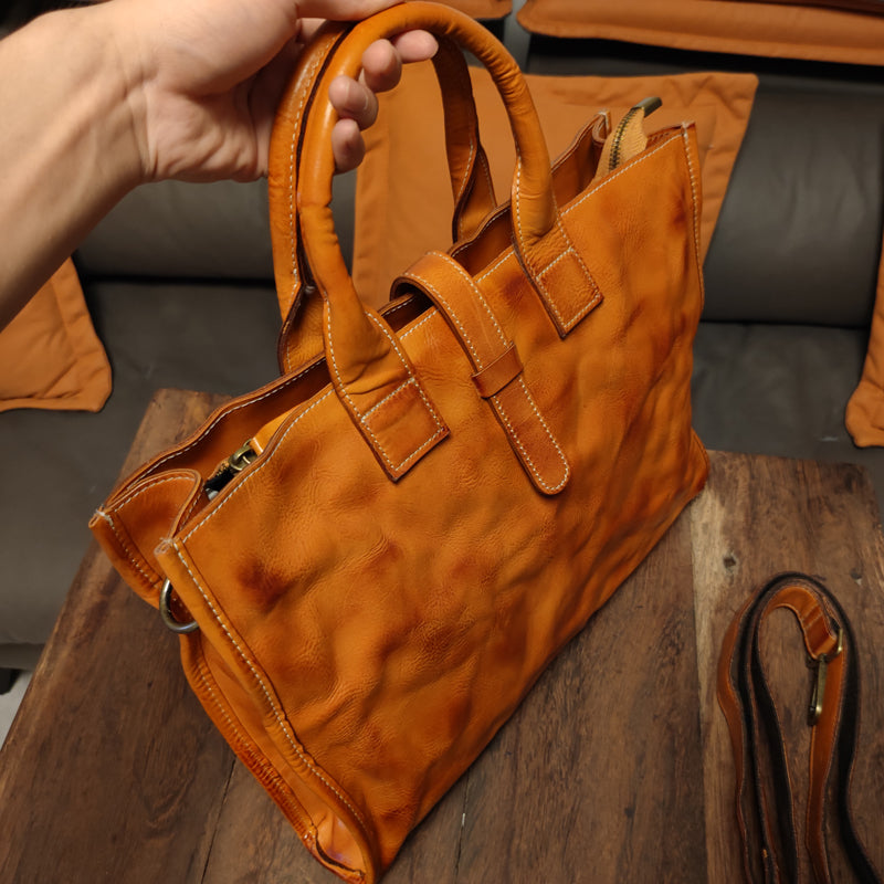 Li Ji | Original handmade genuine leather | Vegetable tanned leather and cow leather business laptop bag No. 6076 