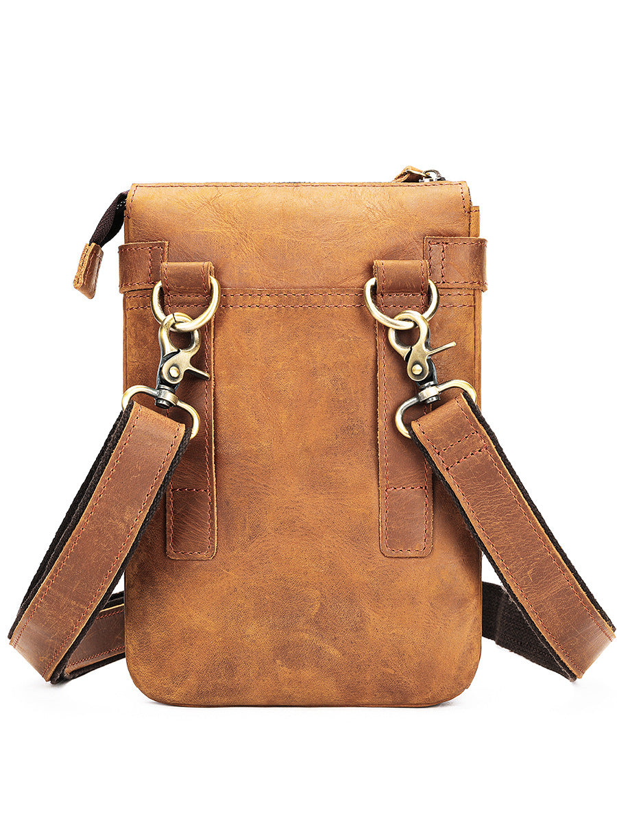 Li Ji | Original handmade genuine leather | Vertical style crazy horse leather カジュアル small shoulder bag No. 6142 