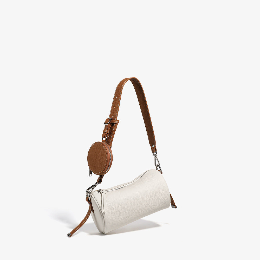 Li Ji | Original handmade leather | Contrast color simple cylindrical small bag No. 6338 