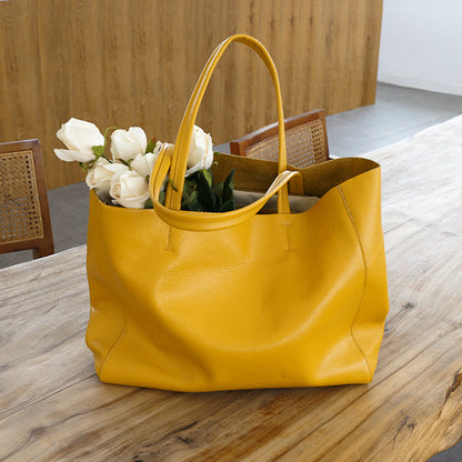 Li Ji | Original handmade leather | First-layer cowhide simple tote bag No. 6513C 