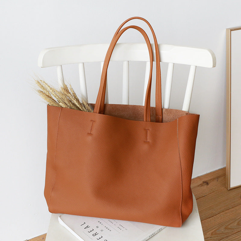 Li Ji | Original handmade leather | First-layer cowhide simple tote bag No. 6513C 