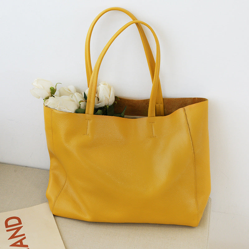 Li Ji | Original handmade leather | First-layer cowhide simple tote bag No. 6513C 