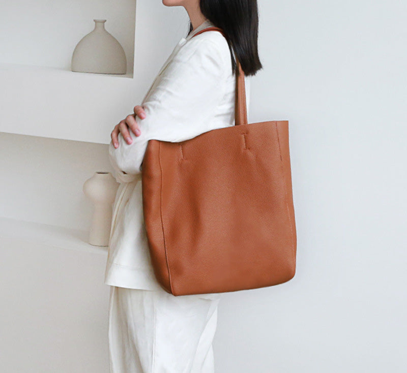 Li Ji | Original handmade leather | First-layer cowhide simple tote bag No. 6513C 