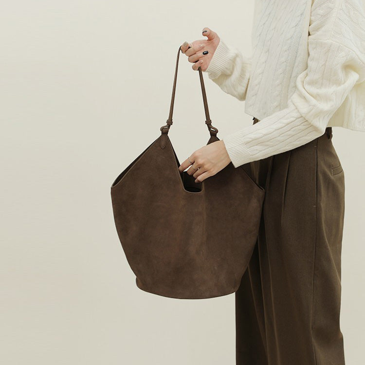 Li Ji | Original handmade leather | Korean-style retro suede cowhide bucket bag No. 7776