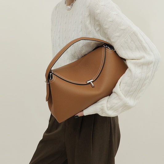 Li Ji | Original handmade leather | French style gentle cowhide metal buckle handbag No. 7809 