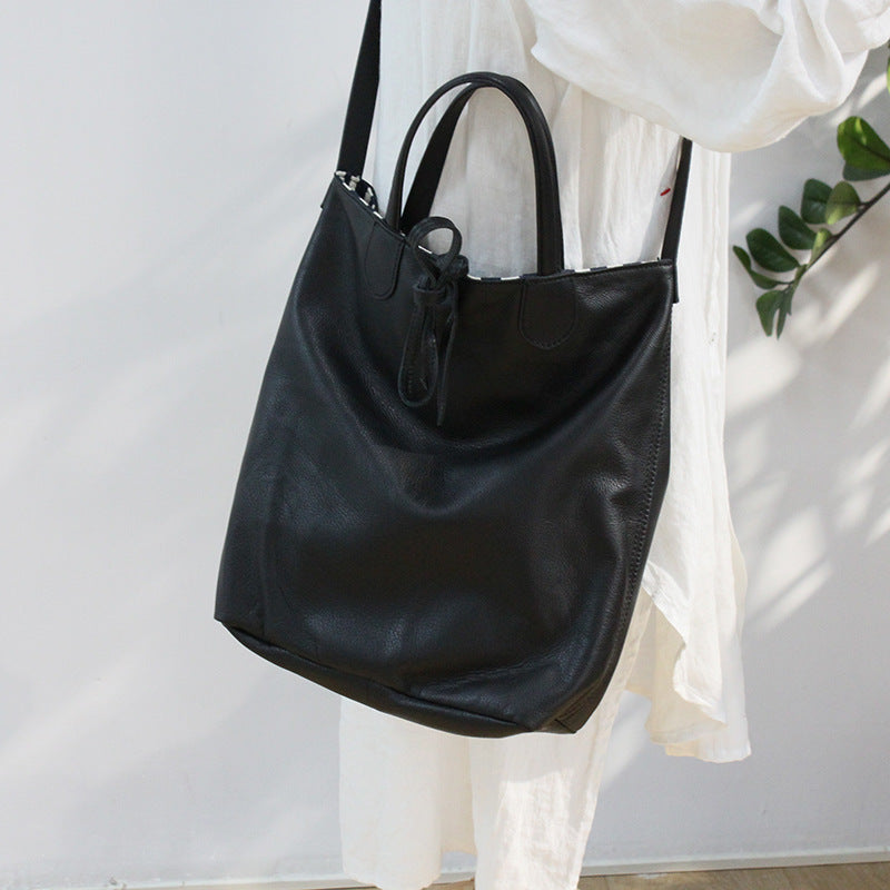 Li Ji | Original handmade leather | Two-purpose soft cowhide canvas tote bag with full sense of design No. 80391 