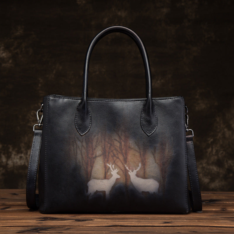 Li Ji | Original handmade genuine leather | Tree paste leather brings wealth and deer handbag No. 8067 