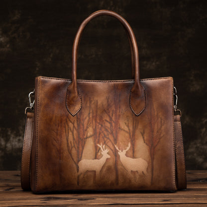 Li Ji | Original handmade genuine leather | Tree paste leather brings wealth and deer handbag No. 8067 