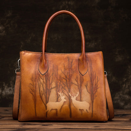 Li Ji | Original handmade genuine leather | Tree paste leather brings wealth and deer handbag No. 8067 