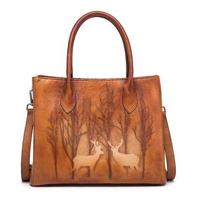 Li Ji | Original handmade genuine leather | Tree paste leather brings wealth and deer handbag No. 8067 