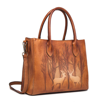 Li Ji | Original handmade genuine leather | Tree paste leather brings wealth and deer handbag No. 8067 