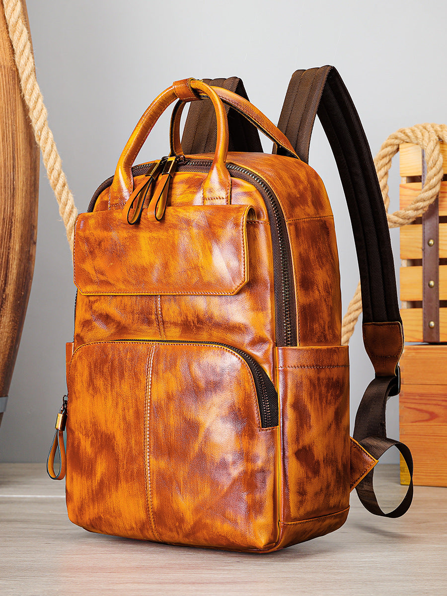 Li Ji | Original handmade genuine leather | Creative color-brushed first-layer leather simple backpack No. M816