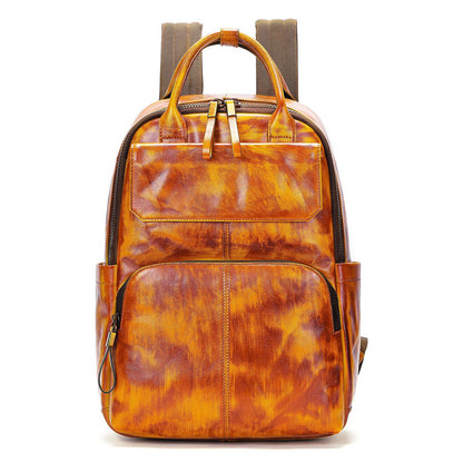 Li Ji | Original handmade genuine leather | Creative color-brushed first-layer leather simple backpack No. M816