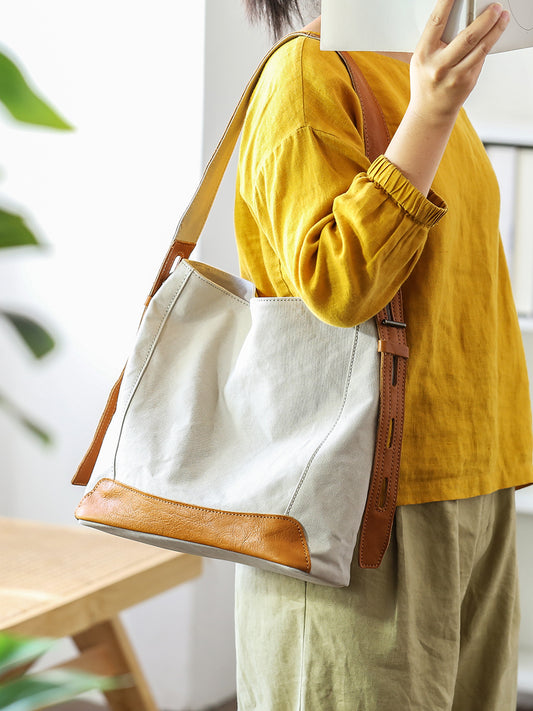 Li Ji | Original handmade leather | Japanese retro casual canvas tote bag No. 82601 