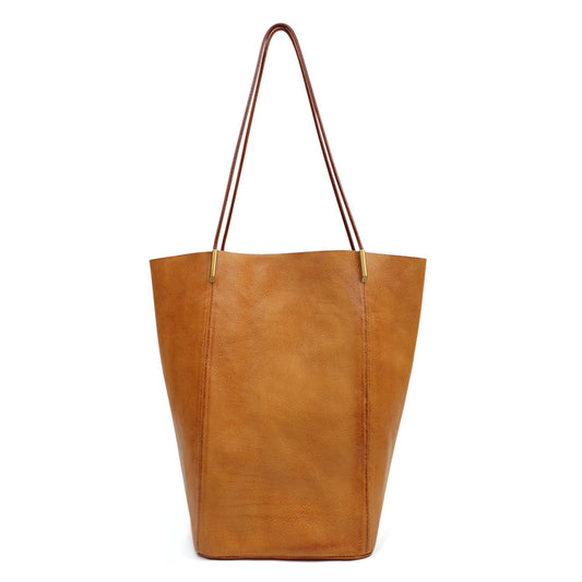 Li Ji | Original handmade genuine leather | Korean style 대용 large-capacity vegetable tanned leather tote bag No. 8734 