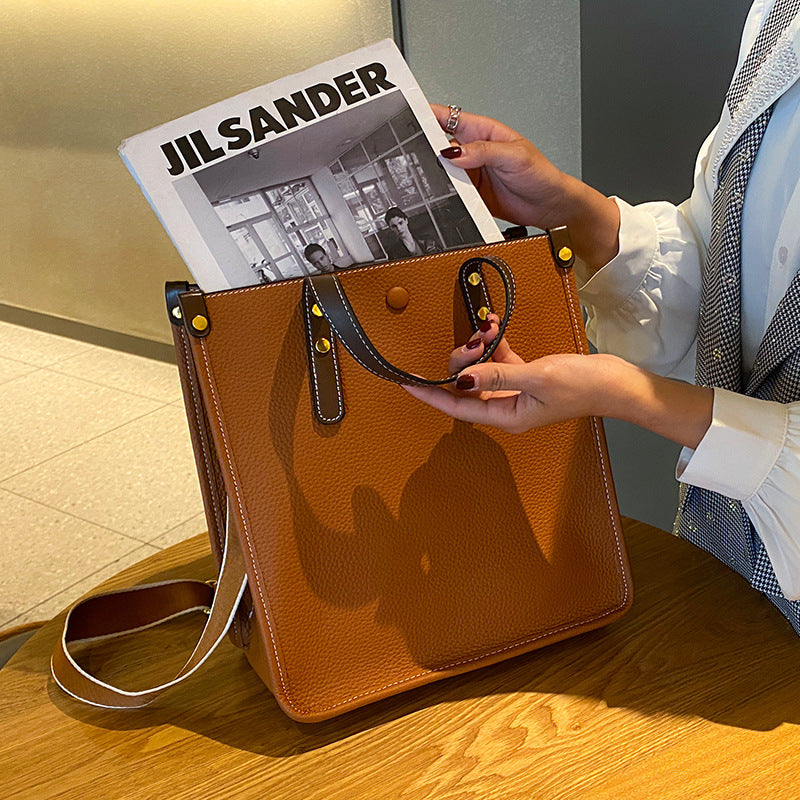 Li Ji | Original handmade genuine leather | First-layer cowhide ヴィ pure solid color tote bag No. 9020A 