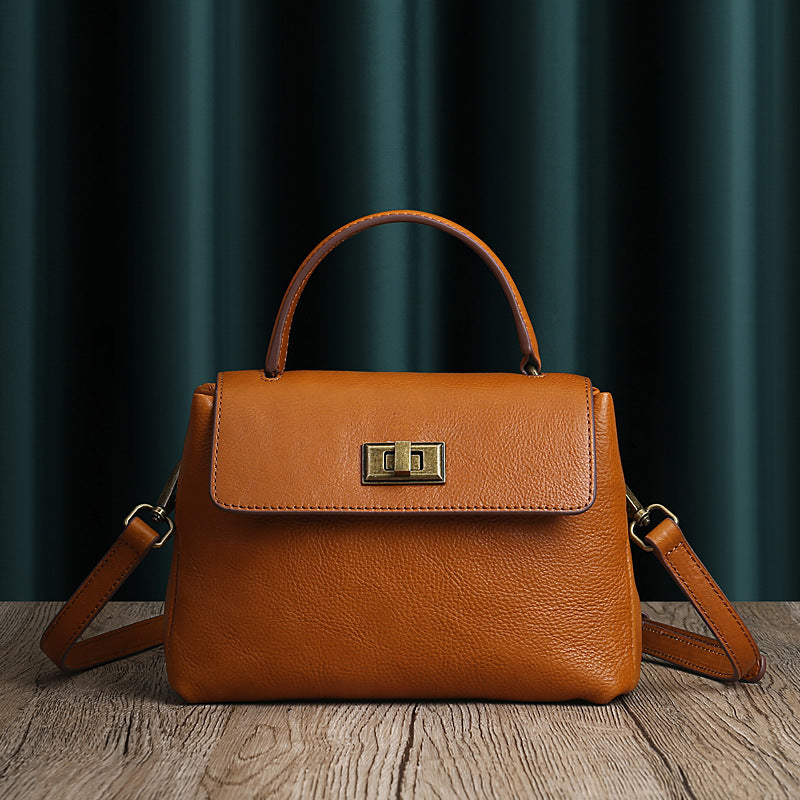 Li Ji | Original handmade genuine leather | Solid color ロッ genuine leather レ lock handbag No. 9192 