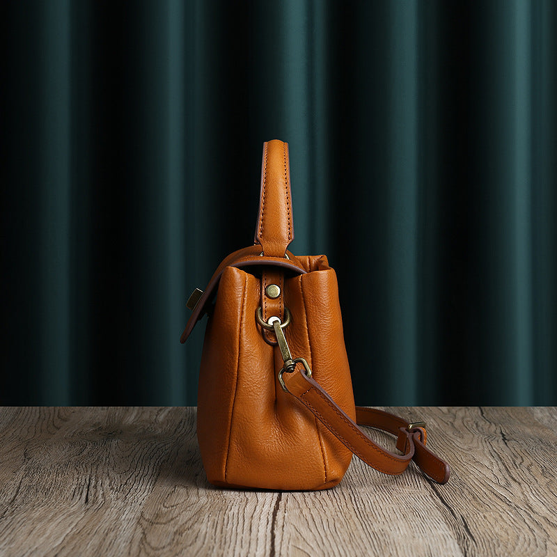 Li Ji | Original handmade genuine leather | Solid color ロッ genuine leather レ lock handbag No. 9192 