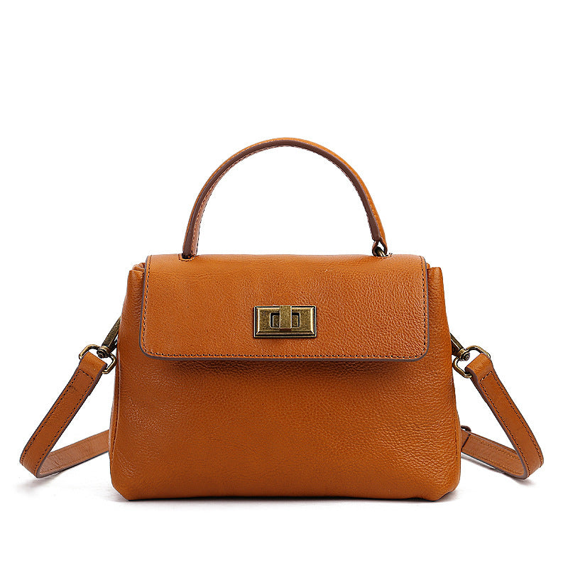 Li Ji | Original handmade genuine leather | Solid color ロッ genuine leather レ lock handbag No. 9192 