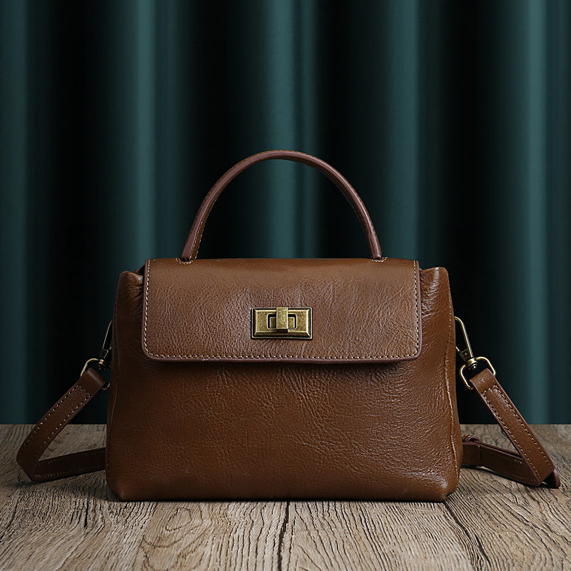 Li Ji | Original handmade genuine leather | Solid color ロッ genuine leather レ lock handbag No. 9192 