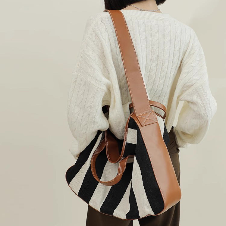 Li Ji | Original handmade leather | Korean style lazy retro cowhide canvas bucket bag No. 9289