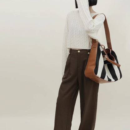 Li Ji | Original handmade leather | Korean style lazy retro cowhide canvas bucket bag No. 9289