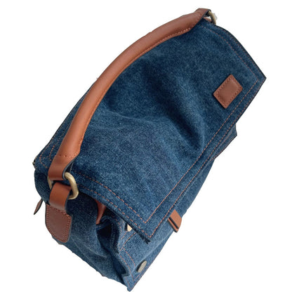 Li Ji | Original handmade leather | Full of design ~ fashionable spliced ​​denim and cowhide second-hand bag No. 9548 