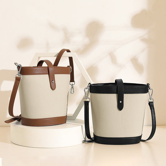 Li Ji | Original handmade genuine leather | Contrast color スト first layer cowhide bucket bag No. A6082 