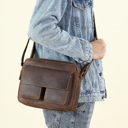 Li Ji | Original handmade leather | Japanese style crazy horse leather wear-resistant messenger bag No. D-212 