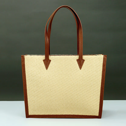 Li Ji | Original handmade genuine leather | High quality わら raffia woven tote bag No. D114