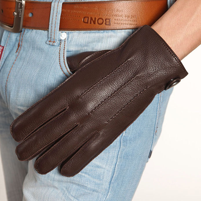 Li Ji | Original handmade genuine leather | Imported deerskin winter warm cashmere lined driving gloves No. EM012