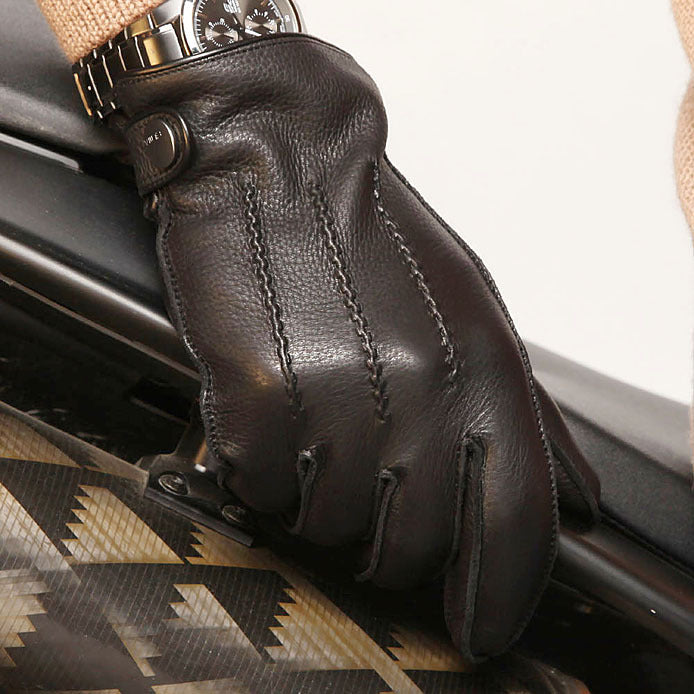 Li Ji | Original handmade genuine leather | Imported deerskin winter warm cashmere lined driving gloves No. EM012