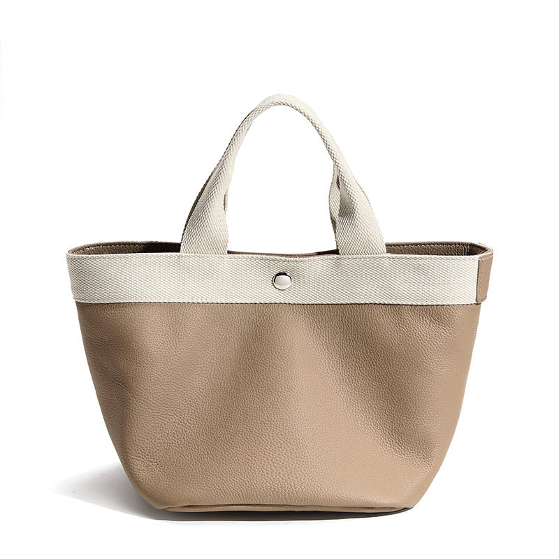 Li Ji | Original handmade genuine leather | First-layer cowhide French style lazy color-blocked tote bag No. F2316