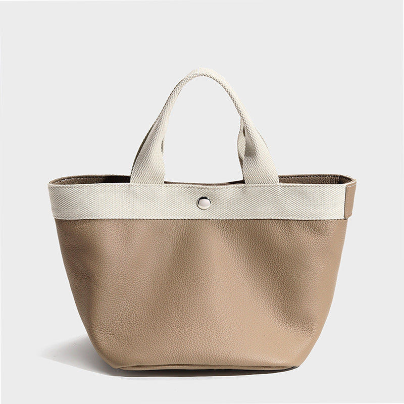 Li Ji | Original handmade genuine leather | First-layer cowhide French style lazy color-blocked tote bag No. F2316