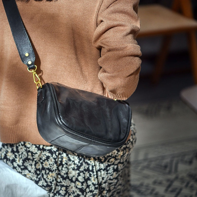 Li Ji | Original handmade genuine leather | Xia's new work! Wide shoulder strap saddle bag No. F7022 