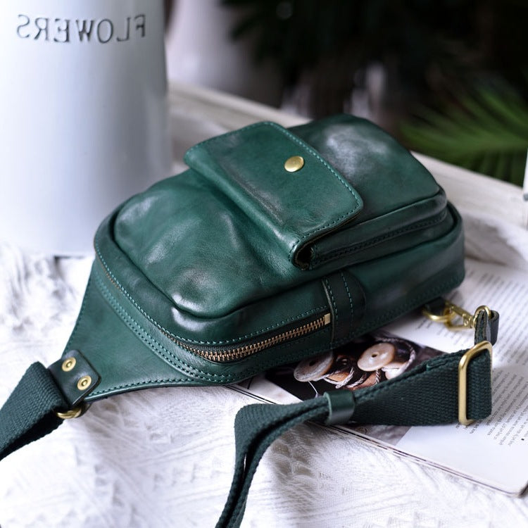 Li Ji | Original handmade leather | Xia's new Japanese style casual chest bag for men and women No. F7729 