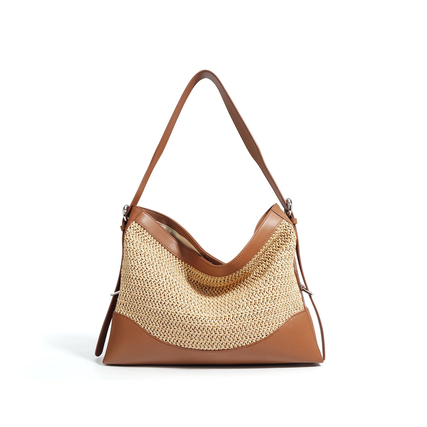 Li Ji | Original handmade genuine leather | First-layer cowhide + handmade straw beach tote bag No. F9791B