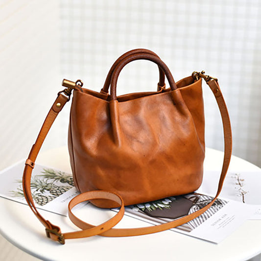 Li Ji | Original handmade leather | Japanese simple retro distressed bucket bag No. G370 