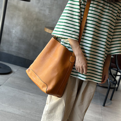 Li Ji | Original handmade leather | Korean vegetable tanned cowhide retro large-capacity tote bag No. H3019