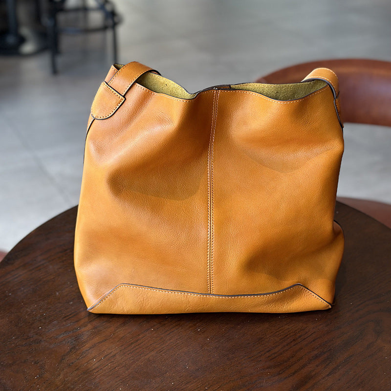 Li Ji | Original handmade leather | Korean vegetable tanned cowhide retro large-capacity tote bag No. H3019